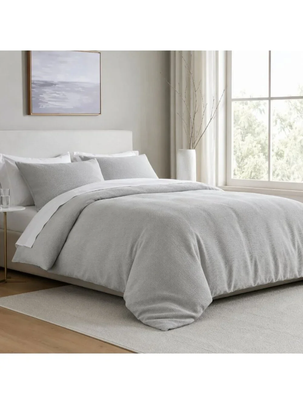 S17 | Quince Organic Luxe Honeycomb Duvet Cover Set Full Queen Light Grey NWT